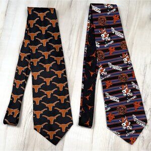 VTG Lot 2 Mens Silk NECK TIES UT Austin Texas Longhorns Hook Em Horns Wembley